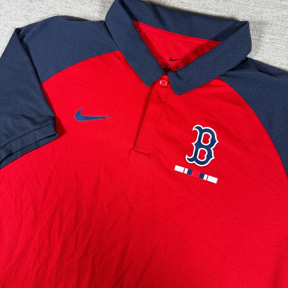 Nike Polo Mens L Red Boston Red Sox MLB Dri-Fit Stretch Raglan